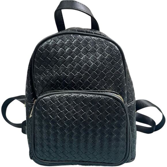 Black Woven Leather Quilted Mini Backpack main image 9